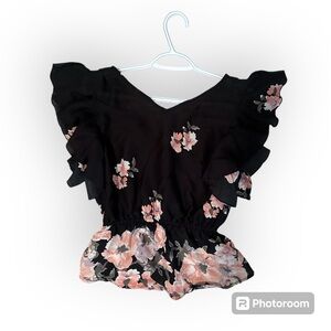 Streetwear Society Floral Top | Black Blouse | Floral Blouse Ruffle Sleeveless